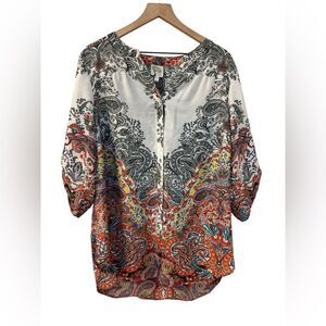 Fig Flower Anthropologie Women Multicolor Paisley Pattern Button Up Tunic sz 1X